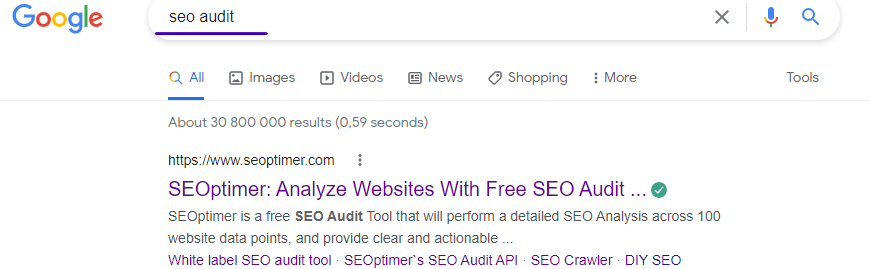 seo audit słowo kluczowe w wyszukiwarce google